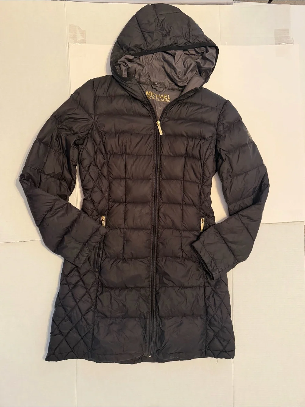 Michael Kors Black Hooded Quilted Long Puffer Coat